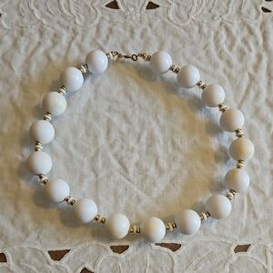 Monet White Beaded Necklace with Gold Accents